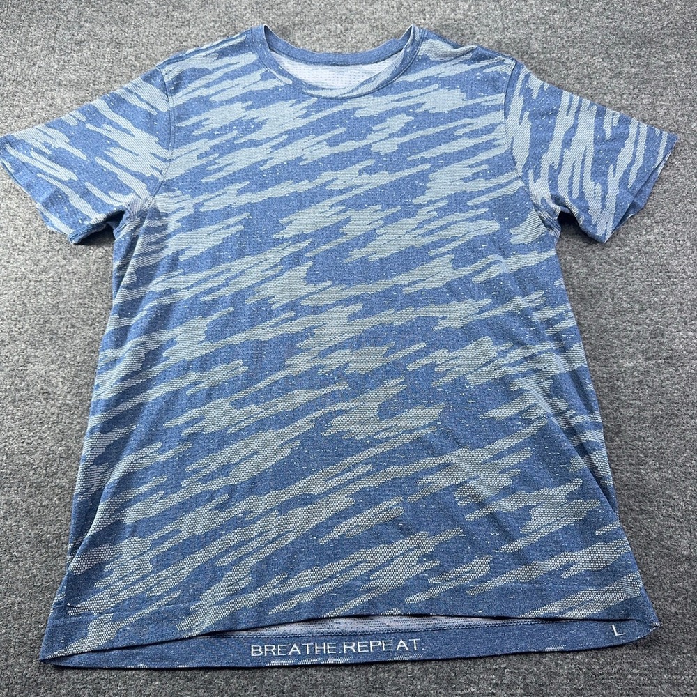 Lululemon Metal Vent Tech Short Sleeve Shirt Blue Camo Mesh Mens L